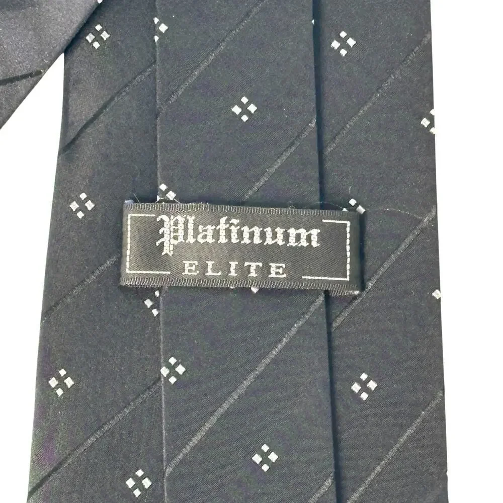 Platinum Elite Silk Tie Dark Navy White Mini Print